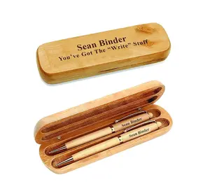 אישית עט עיפרון סט ב מייפל עץ תיבת עט קלמר מתנה עם חריטה חינם (רק מקרה)