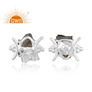 Best Selling Fine Sterling <b>Silver</b> Natural Rough Moldavite Gemstone <b>Stud</b> Earring Custom Jewelry For Women Gift For Her - Product Image 2
