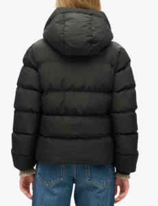 Dernière conception de veste bouffante à capuche rembourrée noire avec logo personnalisé pour femmes coupe-vent en polyester veste à bulles d'hiver pour femmes - Product Image 2