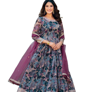 Fil de tissage en viscose et travail manuel Kurti & Pant avec imprimé Chanderi Dupatta - Product Image 1