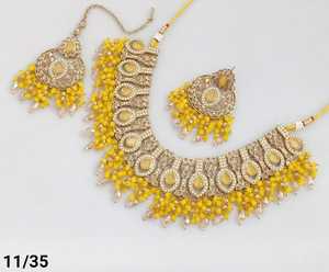 Plaqué or antique magnifique magnifique Zircon cubique cristal balancent goutte tour de cou collier de mariage bijoux avec boucles d'oreilles pour les femmes - Product Image 1