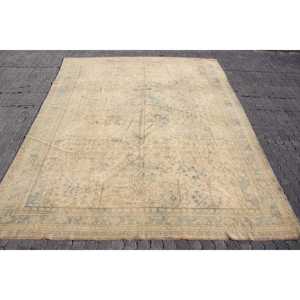 Turkish Rug, 9.6x12.1 ft Oversize Vintage Rug, <b>Brown</b> Blue Striped Rug - Product Image 1