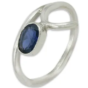 Bague ovale en argent 925 avec saphir bleu, sertissage clos, classique, pour femme - Product Image 2
