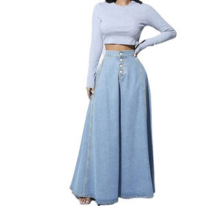 Jupe en jean style robe pour femmes personnalisée, avec ceinture boutonnée, coupe ample, jupe en jean décontractée, streetwear - Product Image 2