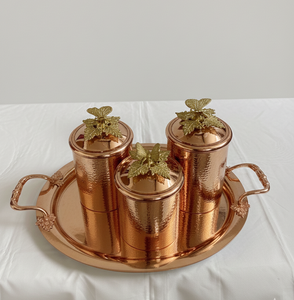 Ensemble de boîtes en métal martelé avec finition cuivre de luxe, plateau décoratif, bocaux de rangement pour la cuisine, vaisselle, utilisation pour les fêtes, couvercles en forme de citrouille - Product Image 4