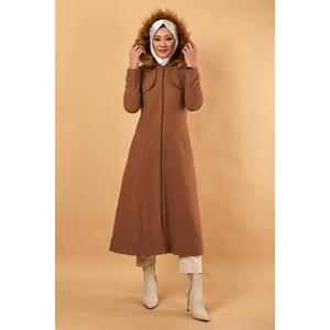 Manteau en laine pour femme avec capuche zippée, élégant, en duvet - Product Image 4