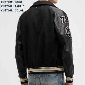 Veste universitaire Letterman à manches en cuir 100% laine noire unie vintage personnalisée vente en gros de chenille personnalisée hiver rue principale - Product Image 5