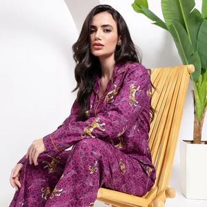 Pijamas de Verano para Mujer, 100% Algodón, Estampado Floral, Transpirable, Lavable a Máquina, Manga Larga, Tejido Térmico - Product Image 2