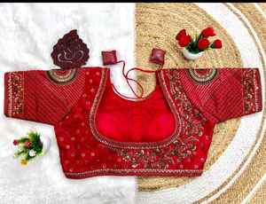 Blusa elegante roja exclusiva de diseñador indio lista para usar Ropa Étnica bordado nupcial pesado trabajo hecho a mano secuencia trabajo Ropa Étnica - Product Image 2
