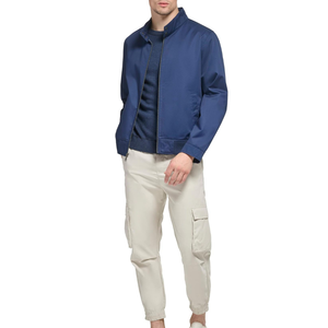 Blue Zipper Canvas Stand Collar Lightweight Customized <b>Baseball</b> <b>Bomber</b> <b>Jacket</b> with Embroidered Logo and Pockets for Men - Product Image 6