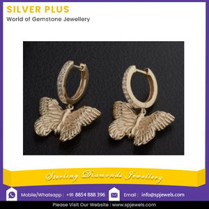 New Collection 14k Solid Gold Butterfly Diamond Dangle <b>Hoop</b> <b>Earrings</b> Women Gift Jewelry Producible in 10K/18K - Product Image 2