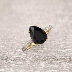 Alta calidad 2 quilates negro pera moissanita Compromiso 14K anillo de oro 4 puntas Micro pavé diseño boda joyería proveedor a granel - Product Image 4