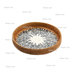 Plateau à nourriture en rotin et nacre pour l'utilisation dans la cuisine, plateau de service pour desserts et collations pour la maison et l'hôtel - Product Image 4