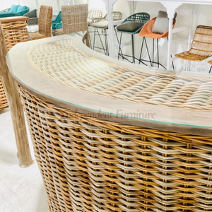 Wholesale Natural Grey Rattan Wicker Wood <b>Bar</b> Counter <b>Table</b> Furniture For Commercial Hotel Restaurant Cafe Resort Pub And Home - Product Image 5