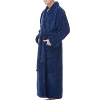 Peignoir de luxe pour homme, fabriqué sur mesure, en tissu éponge 100% coton, doux, respirant, séchage rapide, bleu marine, manches longues, chaud