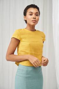 Chemise en lin 100% pour femmes, boutons au dos, manches courtes, respirante, vintage, minimaliste, décontractée, mode de bureau - Product Image 4