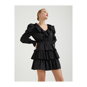 Women's Very Colorful V-Neck Balloon Sleeve Pleated Poplin Dress Unlined TR Origin - Product Image 5