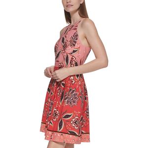 Abito lungo da donna Vince Camuto rosa elegante con scollo all'americana, vita naturale, traspirante, stampa mista sublimata, con pieghe, ODM - Product Image 3