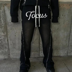 Adult Men's Flared Sweatpants Casual Acid <b>Wash</b> Distressed Sun Fade Flare Drafting Sweatpants Mid Waist With Screen Printed Logo - Product Image 6