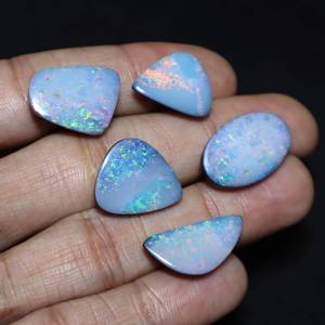 Lote de 5 Opales Australianos Naturales Dobles, Cabujón Multifuego, Formas Variadas, 16x13mm-22x13mm, 48 Quilates, para Joyería - Product Image 3