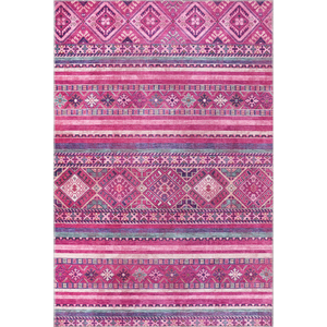พรมลายทางสีชมพูโบฮีเมียนพรมแบบซักได้ดีไซน์1322P โดยใช้พื้นสำหรับเด็ก - Product Image 1