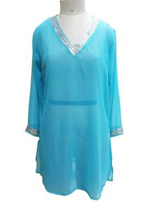 Casual Beach Printed V Neck Embroidery <b>Kaftan</b> Woven Tunic Dress with Silk Screen Printing Logo - Product Image 3