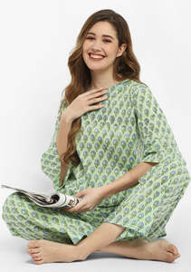 Printed Night Suit for Summer Casual Wear <b>Three</b> Quarter Sleeve 2 Piece Set Dress - Product Image 3