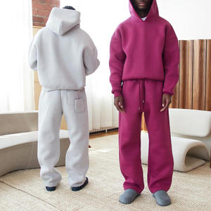 Survêtement en coton léger pour hommes Oversized Boxy Fit Marl Grey Hoodie and Jogger Pants Two Piece Gym & Tracksuit 100% Cotton - Product Image 3