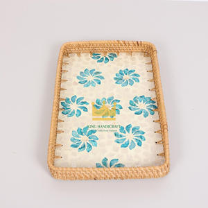 Venta al por mayor de bandejas de ratán y nácar para servir comida, té, café, mesa de comedor, tamaño personalizado de Vietnam - Product Image 2