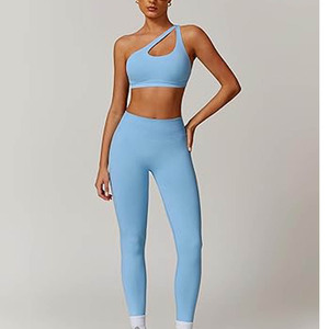 Conjunto de Yoga de un hombro para mujer Leggings de cintura alta Ropa de gimnasio - Product Image 3