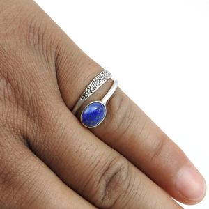 แหวนดีไซน์แบบโบฮีเมียนทำด้วยมือคุณภาพสูงสำหรับสตรี925อัญมณี Lapis Lazuli แหวนแฮนด์เมดสไตล์โบฮีเมียนเงินสเตอร์ลิง - Product Image 3