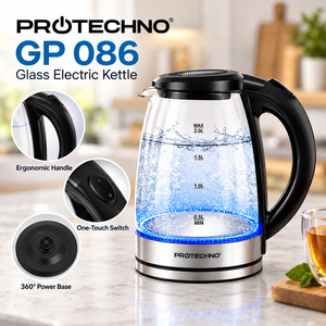 Hervidor de <span class=keywords><strong>agua</strong></span> eléctrico de vidrio Protechno de 2.0L, 2000W, hervidor de <span class=keywords><strong>agua</strong></span> de ebullición rápida, tetera inalámbrica con luz LED azul GP086 - Product Image 4