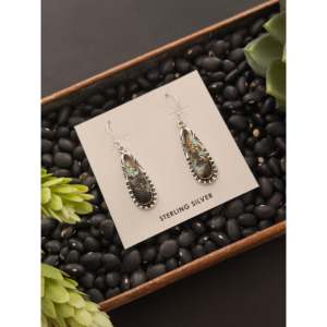 Vintage Navajo Handmade Drop <b>Earrings</b> <b>Black</b> Jack Turquoise & Sterling Silver Water Drop Shape - Product Image 4