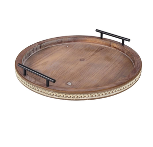 Bandeja de servicio de madera natural Bandeja de servicio de chocolate con chocolate para forma redonda y pieza de diseño tallada - Product Image 1