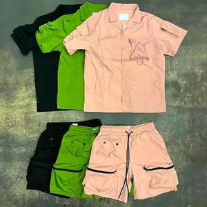 OEM Custom Logo Summer Streetwear 2 Piece Quick Dry Breathable Short Shirt <b>Set</b> <b>Men</b> Cargo Tracksuit Button 100% Cotton Shorts - Product Image 6