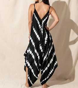 Vente en gros de barboteuse sans manches tie-dye pour femmes, combinaison à col en V, tenue de club sexy, robes au sol, combinaison une pièce - Product Image 3