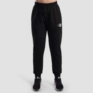 Joggers Varsity noirs en molleton 100 % coton avec plis et motifs, style décontracté chic, taille XL, imperméables, devant plat - Product Image 2