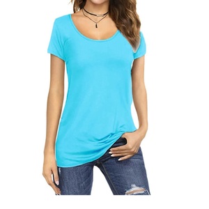 100% algodón señoras camiseta Verano de gran tamaño estilo Casual hombro caído BD estampado decoración logotipo personalizado Color sólido más corto - Product Image 5