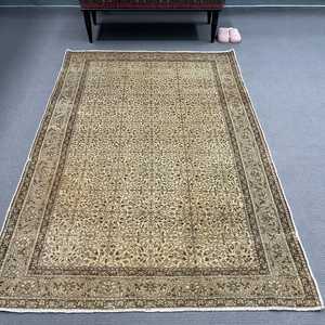 4.9x7.2 ft Turkish Rug, Vintage Area Rug, <b>Brown</b> Beige Solid <b>Wool</b> Rug - Product Image 1