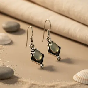 ต่างหูเงินแท้ 925 ประดับด้วยหินคาลเซโดนี สำหรับผู้หญิง สวมใส่ได้ทุกวัน แฟชั่น ของขวัญ - Product Image 2