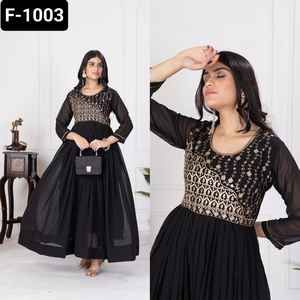Vêtements ethniques indiens fausse georgette avec broderie Zari paillettes fonctionnent avec robe de créateur de haute qualité vêtements de luxe pour femmes - Product Image 5