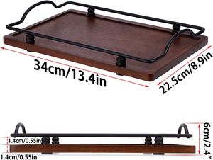 Plateau en bois avec poignée en métal, plateau de service décoratif en bois pour table basse, plateau de table rustique de ferme - Product Image 4
