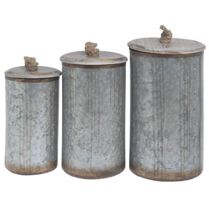 Recipiente redondo galvanizado de hierro con tapa Metal rústico Vintage granja país Decoración Cocina bote para café de azúcar - Product Image 4