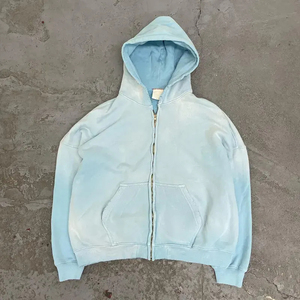 Sweat à capuche Streetwear personnalisé de haute qualité, polaire vierge, sweat à capuche vintage zippé à double couche, délavé à l'acide et délavé au soleil avec poches en détresse - Product Image 4