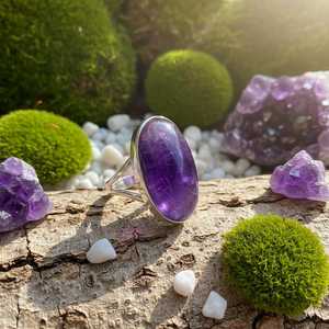 แหวนพลอยธรรมชาติสีฟ้าออบซิเดียนอเมทิสต์ดีไซน์แฟชั่นย้อนยุคปรับได้แหวนทองเหลืองวงรีสีเครื่องประดับหินสี - Product Image 5