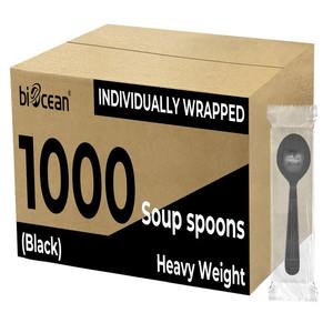 Cuillères à soupe en plastique enveloppé noir de 6 po Biocean-1000/caisse - Product Image 1
