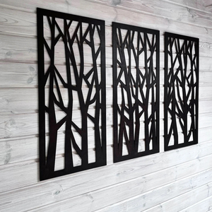 ภาพติดผนังตกแต่งห้องนั่งเล่นตกแต่งบ้านสำนักงานทำจากไม้3ชิ้นลวดลายตัดด้วยเลเซอร์ MDF สีดำ - Product Image 3