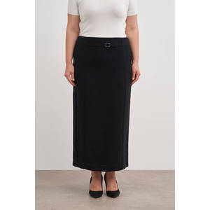 Falda lápiz negra para mujer con cinturón y volantes - Tela de estambre, cintura regular, talla XS - Product Image 3