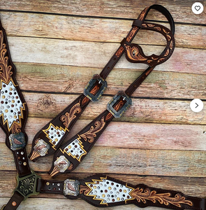 Kaamkaaj Genuine Leather Western Saddle Horse Tack <b>Set</b> Buckle Closure <b>Beaded</b> Headstall Breast Collar-Riding Customization - Product Image 4