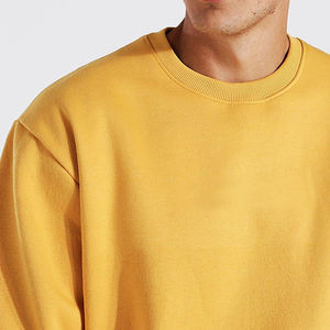 Qualité supérieure 100% coton pour hommes sweat-shirt à col ras du cou en molleton personnalisé unisexe jaune coupe ample côtelé revers ourlet avant solide OEM - Product Image 3